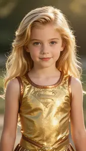Girl Superhero Amber Gold Sleeveless Top Bronze Trim Caramel