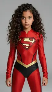 Girl Superhero Brilliant Red Bodysuit Black Geometric