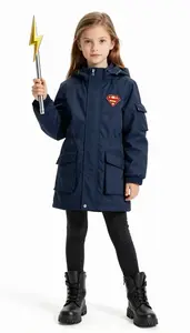 Girl Superhero Dark Blue Waterproof Jacket With Many Pockets