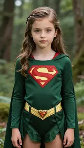 Girl Superhero Deep Green Costume With A Rich Forest Like