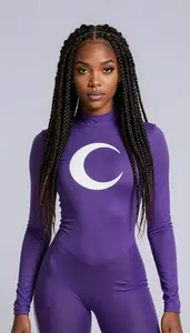 Girl Superhero Deep Purple Tight Suit White Crescent Moon