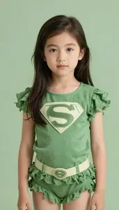 Girl Superhero Green Flaky Costume With A Soft Earthy And
