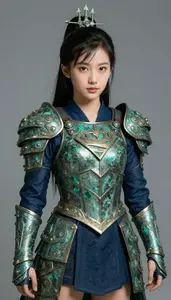 Girl Superhero Heavy Ancient Looking Bronze Armor With Sea