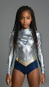Girl Superhero Indigo Tight Suit Silver Wave Design Patterns