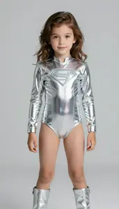 Girl Superhero Pale Silver Almost Mirrored Bodysuit That