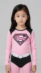 Girl Superhero Pink And Black Costume With A Soothing