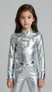 Girl Superhero Silver Suit With Mirror Trims Light Prism