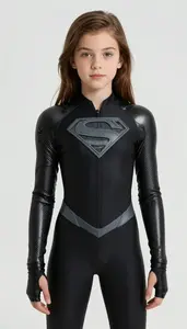 Girl Superhero Sleek Black Bodysuit With A Subtle Web