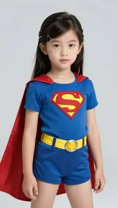 Girl Superhero Soft Blue Suit Wind Sash