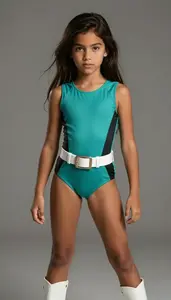 Girl Superhero Teal Tight Bodysuit With Black Accent Stripes