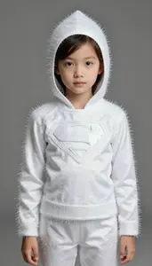 Girl Superhero White Silky Fibrous Costume With A Delicate
