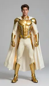Male Superhero Amber And Ivory Combat Suit With Radiant