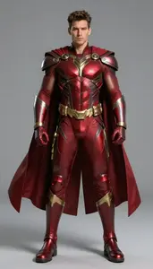 Male Superhero Athletic Build In Form Fitting Garnet Suit