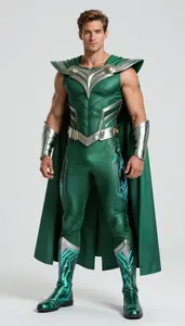 Male Superhero Athletic Male In Textured Emerald Ensemble