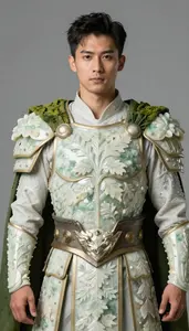 Male Superhero Forest Jade And Ivory Armor With Leaf Carved