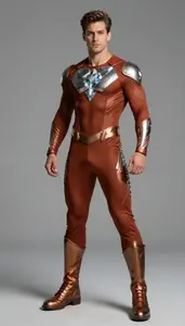 Male Superhero Male Hero In Sleek Rust Ensemble Shirtless