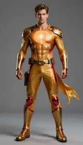 Male Superhero Male Hero In Sleek Amber Ensemble Bare Chest