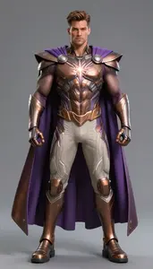Male Superhero Muscular Male Warrior In Bronze And Lavender
