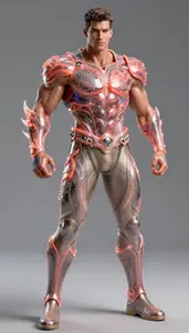 Male Superhero Muscular Male Warrior In Onyx And Coral Semi