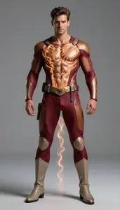 Male Superhero Muscular Male Warrior In Garnet And Caramel
