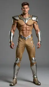 Male Superhero Muscular Male Warrior In Caramel And Titanium