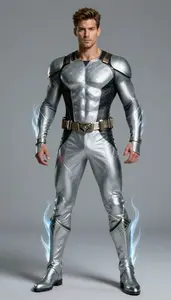 Male Superhero Muscular Male Wearing Fitted Smooth Suit In