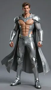 Male Superhero Powerful Male Physique In Ash And Platinum