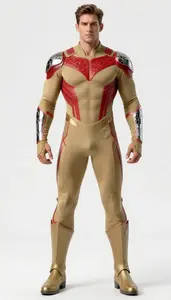 Male Superhero Powerful Male Physique In Khaki And Ruby