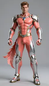 Male Superhero Powerful Male Physique In Coral And Titanium