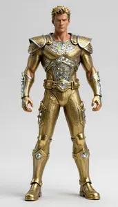 Male Superhero Sculpted Male Figure In Woven Brass Outfit