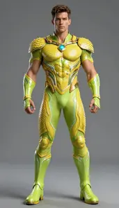 Male Superhero Strong Masculine Build Adorned In Scaled