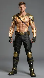 Male Superhero Strong Male Physique Showcasing Brass And
