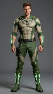 Male Superhero Strong Male Physique Showcasing Forest Green