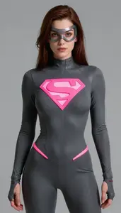 Woman Superhero Charcoal Grey Stealth Bodysuit With Neon