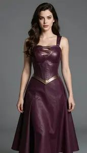 Woman Superhero Dress Of Rich Plum With A Fitted Armored