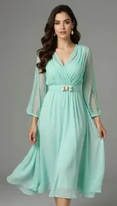 Woman Superhero Flowing Dress Of Sea Foam Green With Net