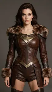 Woman Superhero Leather Armor In Rich Chocolate Brown With