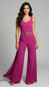 Woman Superhero She Wears Flowing Magenta Trousers And A