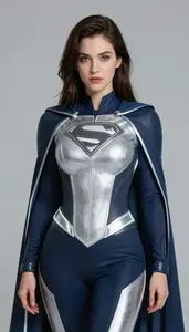 Woman Superhero Silver And Navy Stealth Suit With Luminous