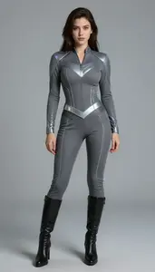 Woman Superhero Slate Grey Suit With Holographic Seams