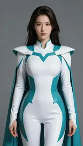 Woman Superhero White And Teal Aerodynamic Suit With Wing