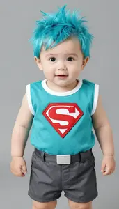 Baby Boy Super Hero Turquoise Feather Styled Vest With White
