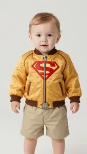 Baby Boy Super Hero Amber Glow Jacket With Brown Seams And