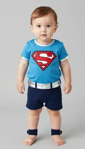 Baby Boy Super Hero Aqua Ripple Top With Silver Trim And