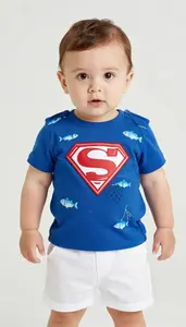 Baby Boy Super Hero Bold Cobalt Blue Tunic With A Pattern Of