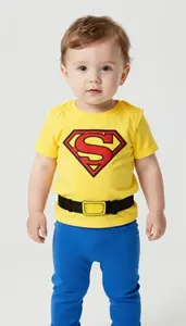 Baby Boy Super Hero Bold Primary Yellow Top With A Black