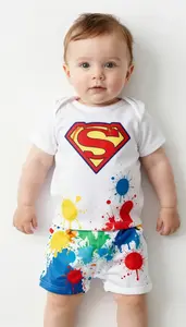 Baby Boy Super Hero Bright White Bodysuit With Bold Colorful