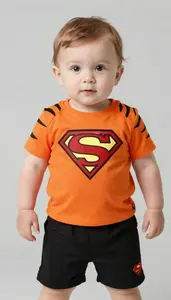 Baby Boy Super Hero Bright Orange Top With A Tiger Stripe