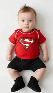 Baby Boy Super Hero Cherry Red Sporty Top With White Piping