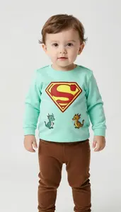Baby Boy Super Hero Cool Minty Top With A Pattern Of Little